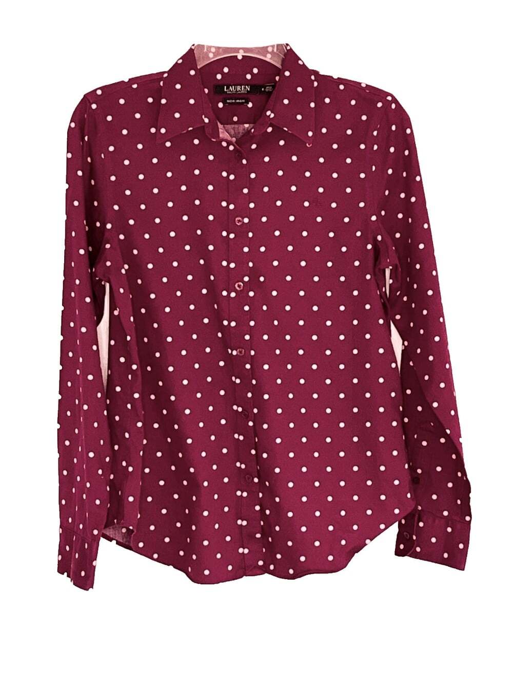 Lauren Ralph Lauren Women's Non Iron Button Up Shirt sz M Polka Dots Preppy